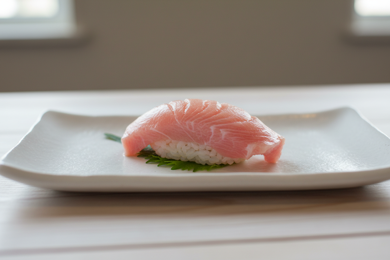 fatty tuna nigiri on a plate one piece